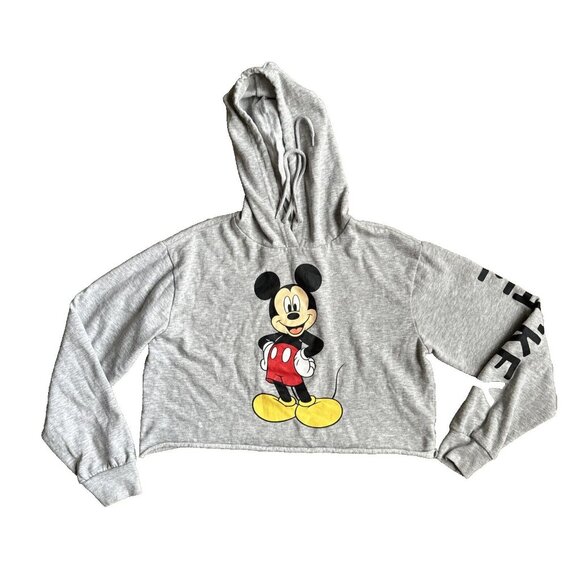 2/$18 SALE! Disney Hoodie Cropped Sweatshirt M Mickey Mouse Spellout Varsity - Picture 1 of 8